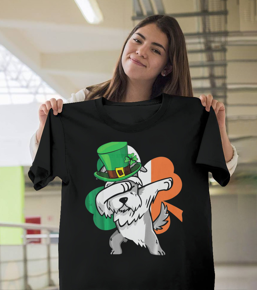 Dabbing Schnauzer Shamrock St Patricks Irish Flag Hat T-Shirt