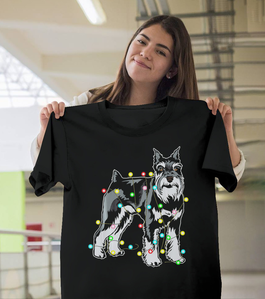 Schnauzer Entangled in Christmas Lights for Dog Lovers T-Shirt