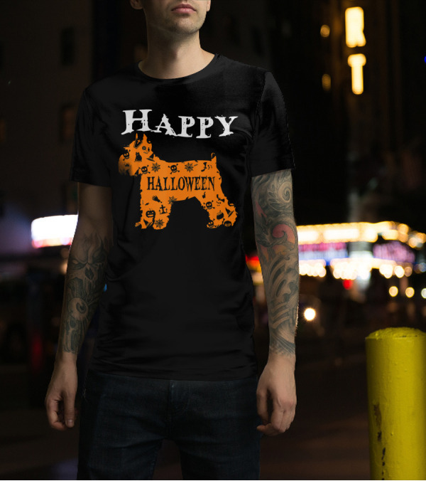 Happy Halloween Schnauzer With Skulls And Spider Webs T-Shirt
