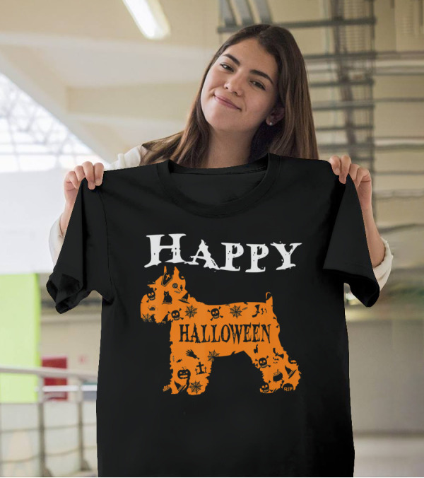 Happy Halloween Schnauzer With Skulls And Spider Webs T-Shirt