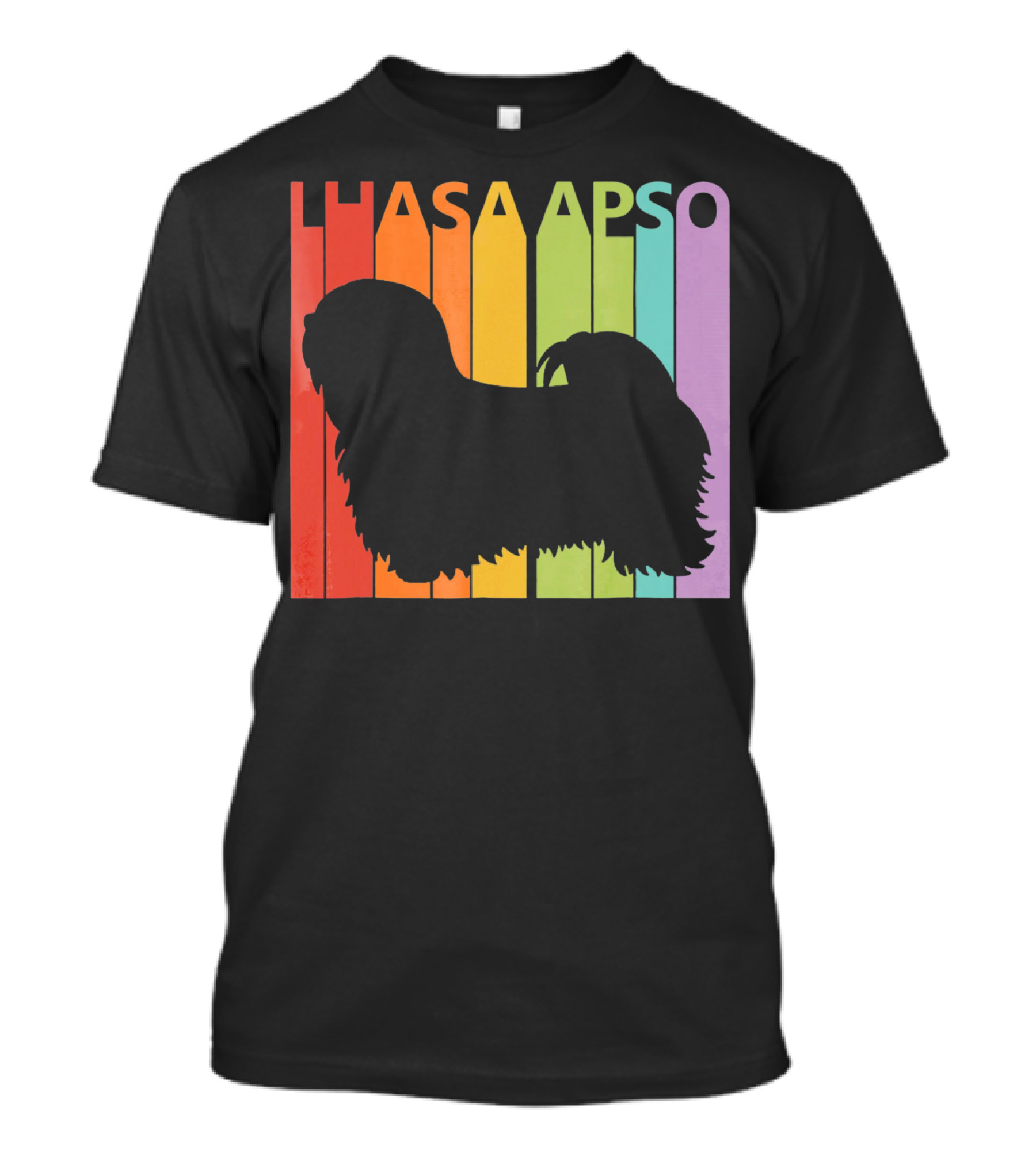 Lhasa Apso Dog Silhouette On Retro Rainbow Background T-Shirt