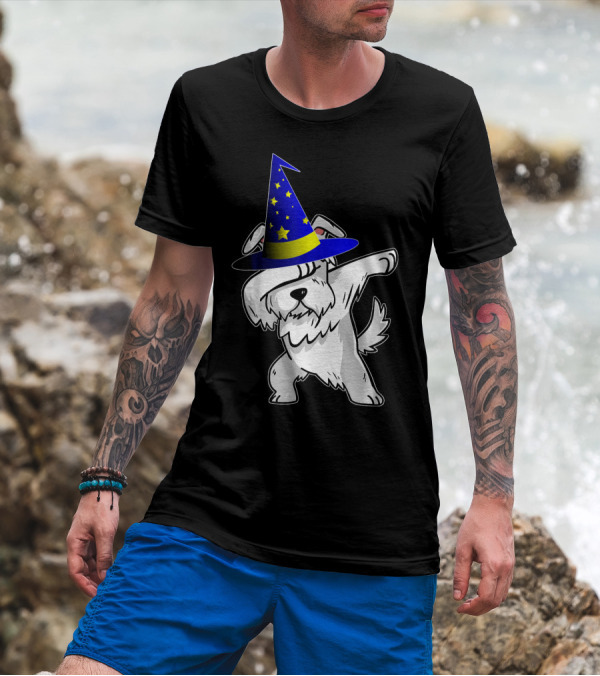 Halloween Wizard Hat Dabbing Schnauzer Puppy T-Shirt