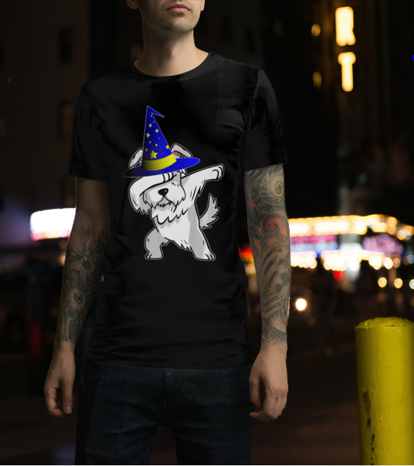 Halloween Wizard Hat Dabbing Schnauzer Puppy T-Shirt