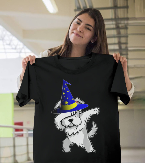 Halloween Wizard Hat Dabbing Schnauzer Puppy T-Shirt