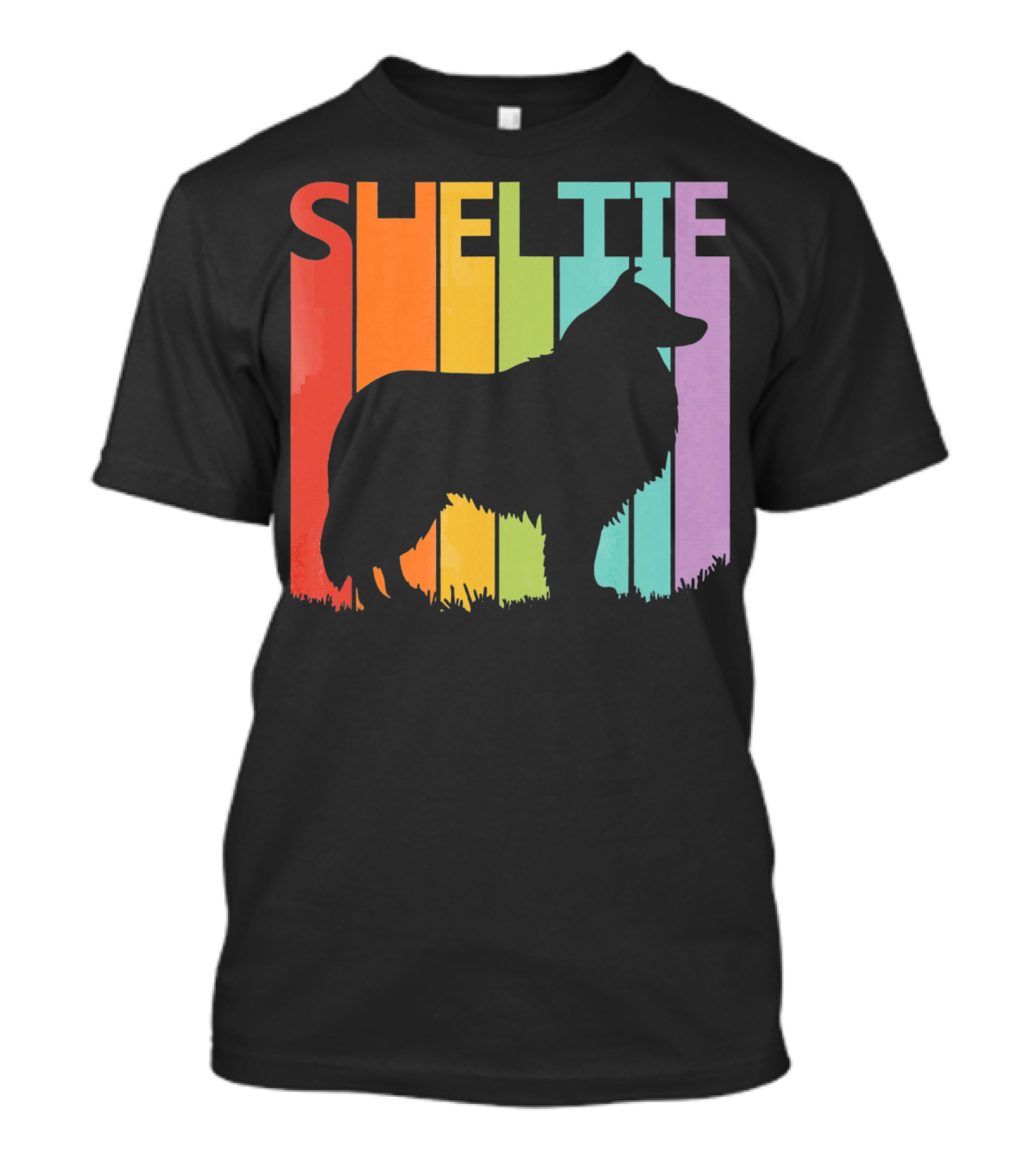 Sheltie Silhouette Retro Rainbow T-Shirt