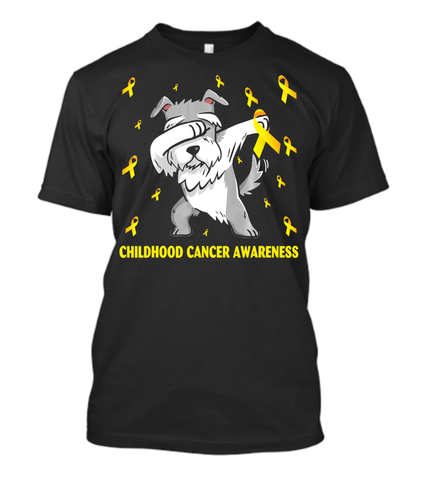 Dabbing Miniature Schnauzer Childhood Cancer Awareness T-Shirt