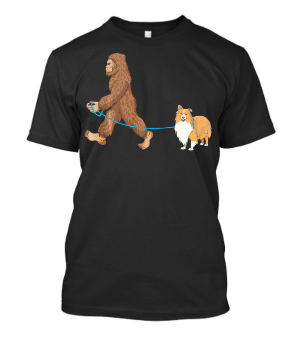 Bigfoot Walking Sheltie Sasquatch Dog Walk T-Shirt