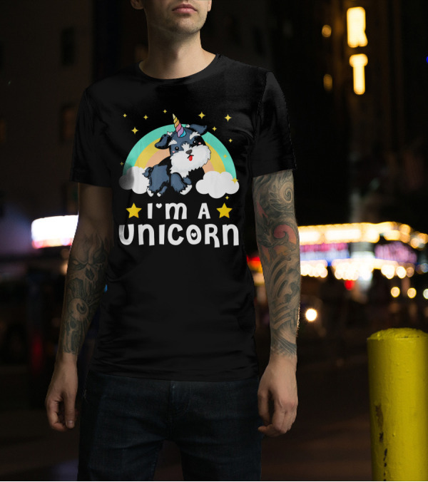 Im A Unicorn Schnauzer Dog With Rainbow And Stars T-Shirt