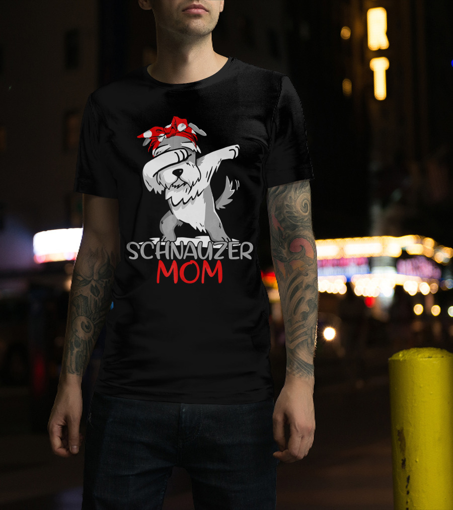 Schnauzer Mom Dabbing Dog With Red Bandana T-Shirt