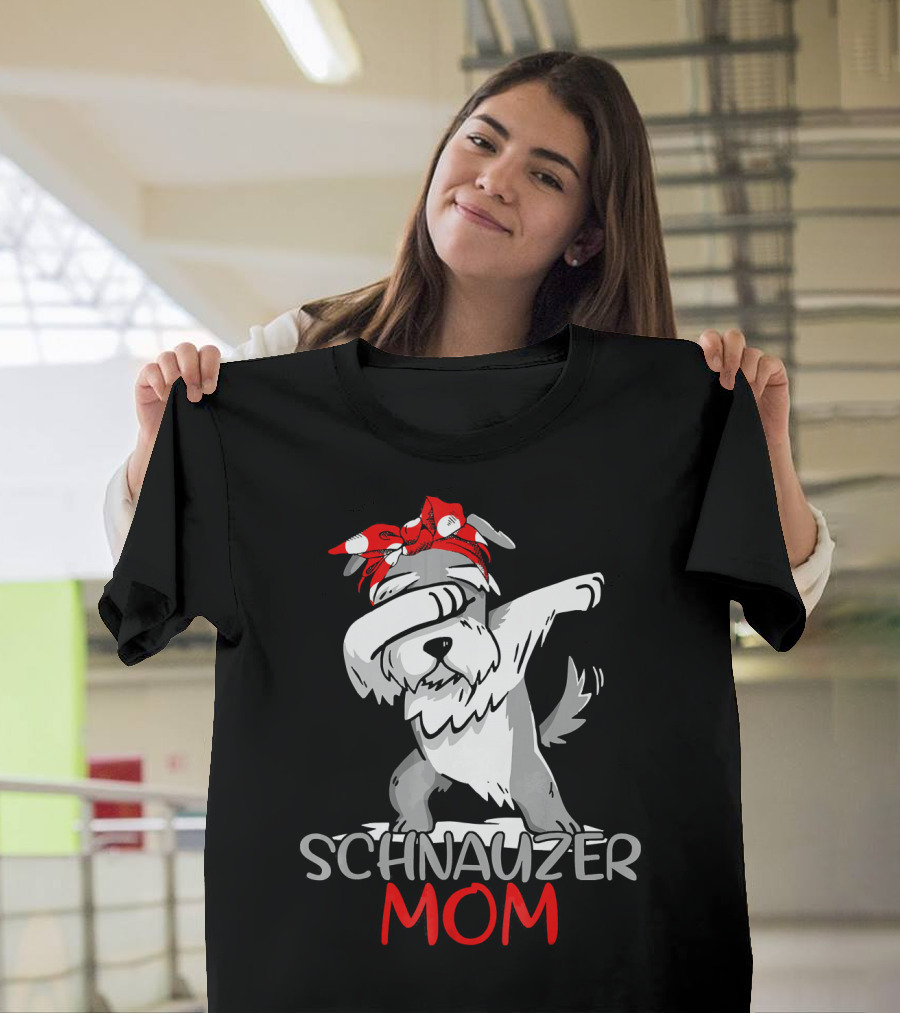 Schnauzer Mom Dabbing Dog With Red Bandana T-Shirt
