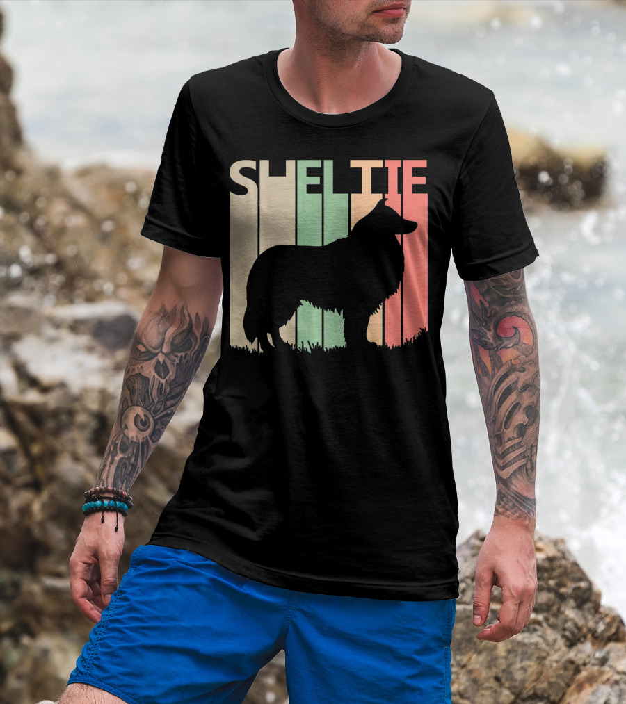 Sheltie Retro Silhouette Valentine's Day T-Shirt
