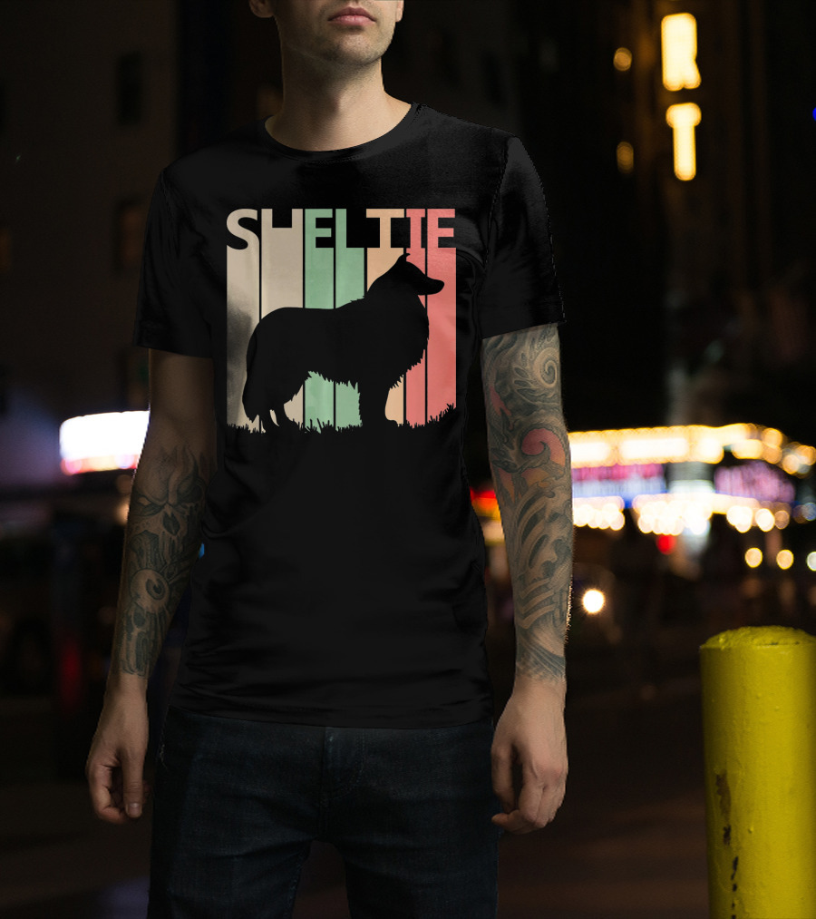 Sheltie Retro Silhouette Valentine's Day T-Shirt