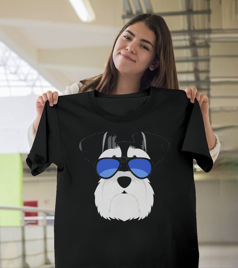 Schnauzer Wearing Blue Sunglasses T-Shirt