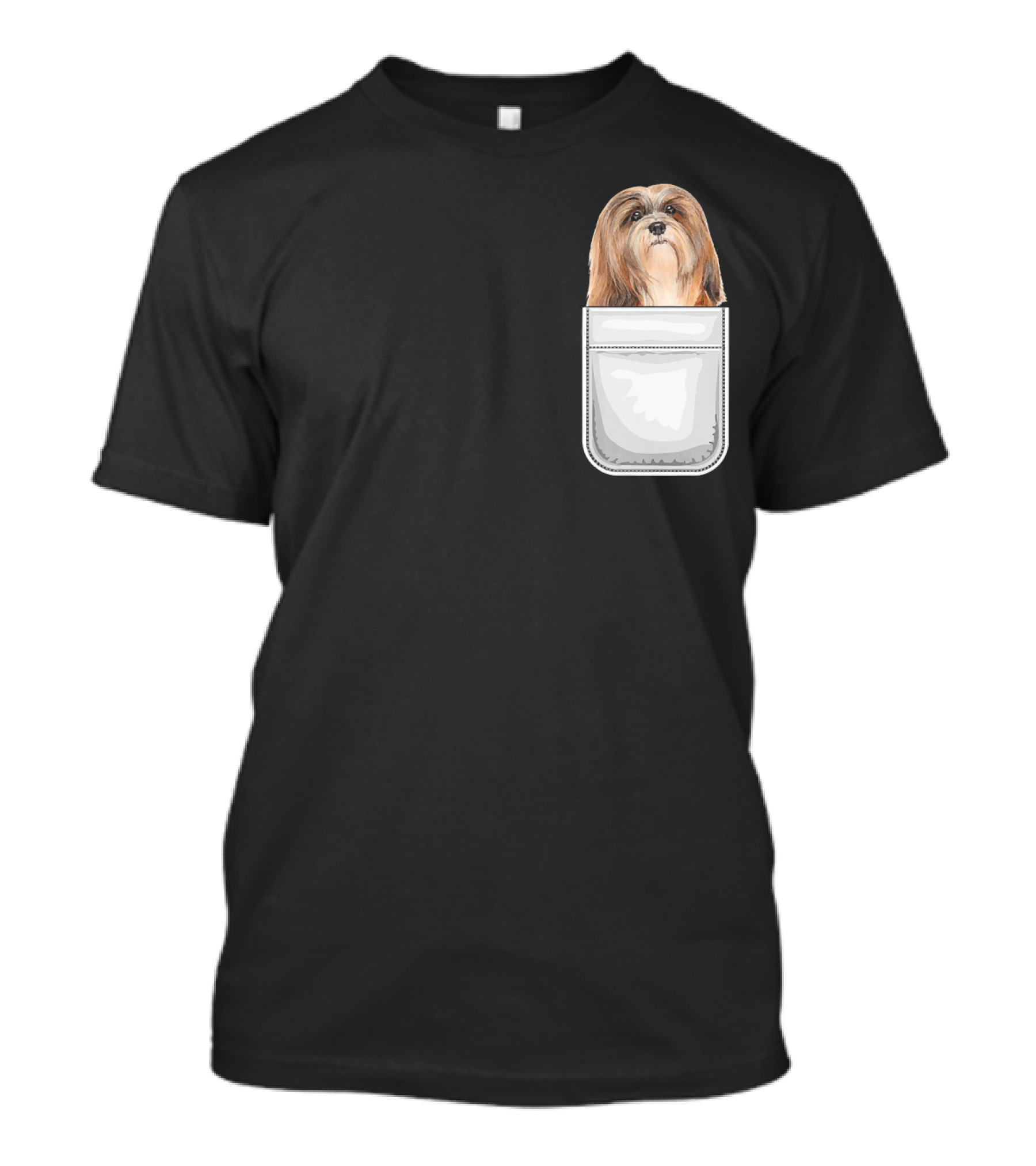 Lhasa Apso Puppy Dog Peeking From Pocket T-Shirt