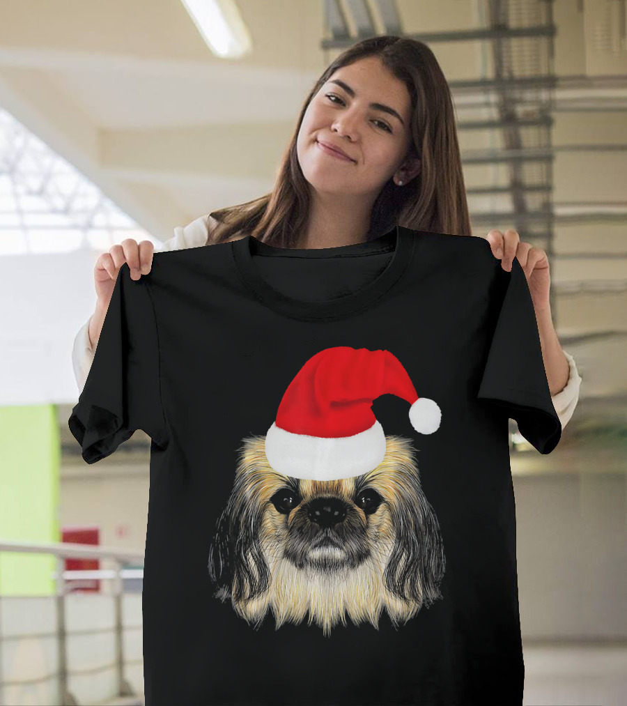 Pekingese Wearing Festive Santa Hat T-Shirt