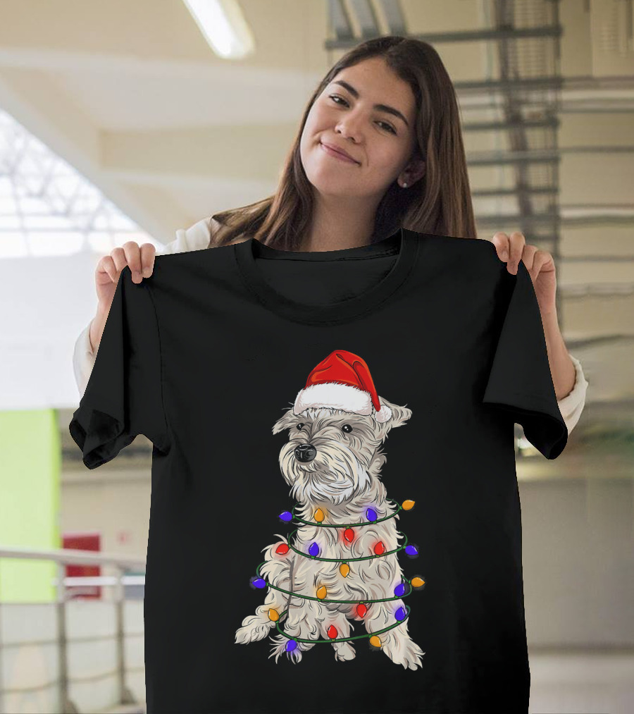 Schnauzer Santa Hat Christmas Lights Wrapping T-Shirt