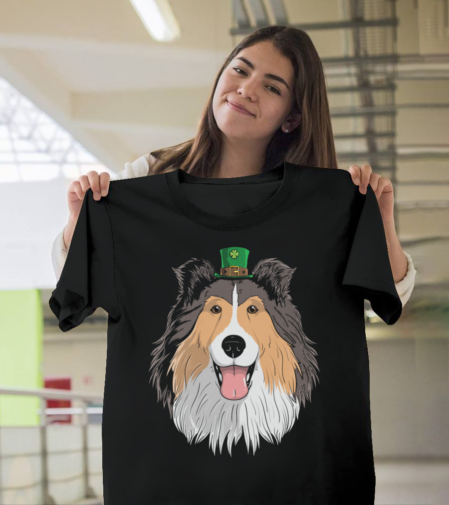 Sheltie Dog with Leprechaun Hat St Patricks Day T-Shirt