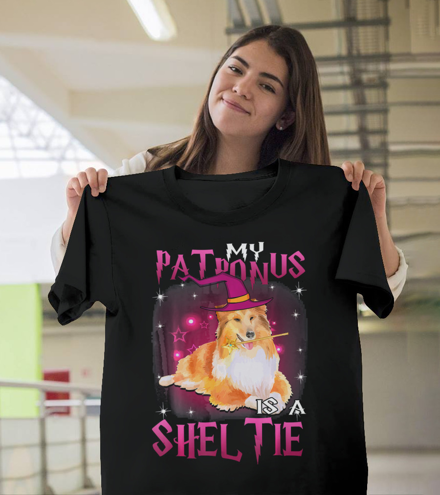My Patronus Is a Sheltie Halloween Wizard Dog with Hat and Wand T-Shirt