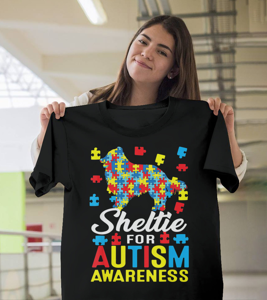 Sheltie For Autism Awareness Puzzle T-Shirt