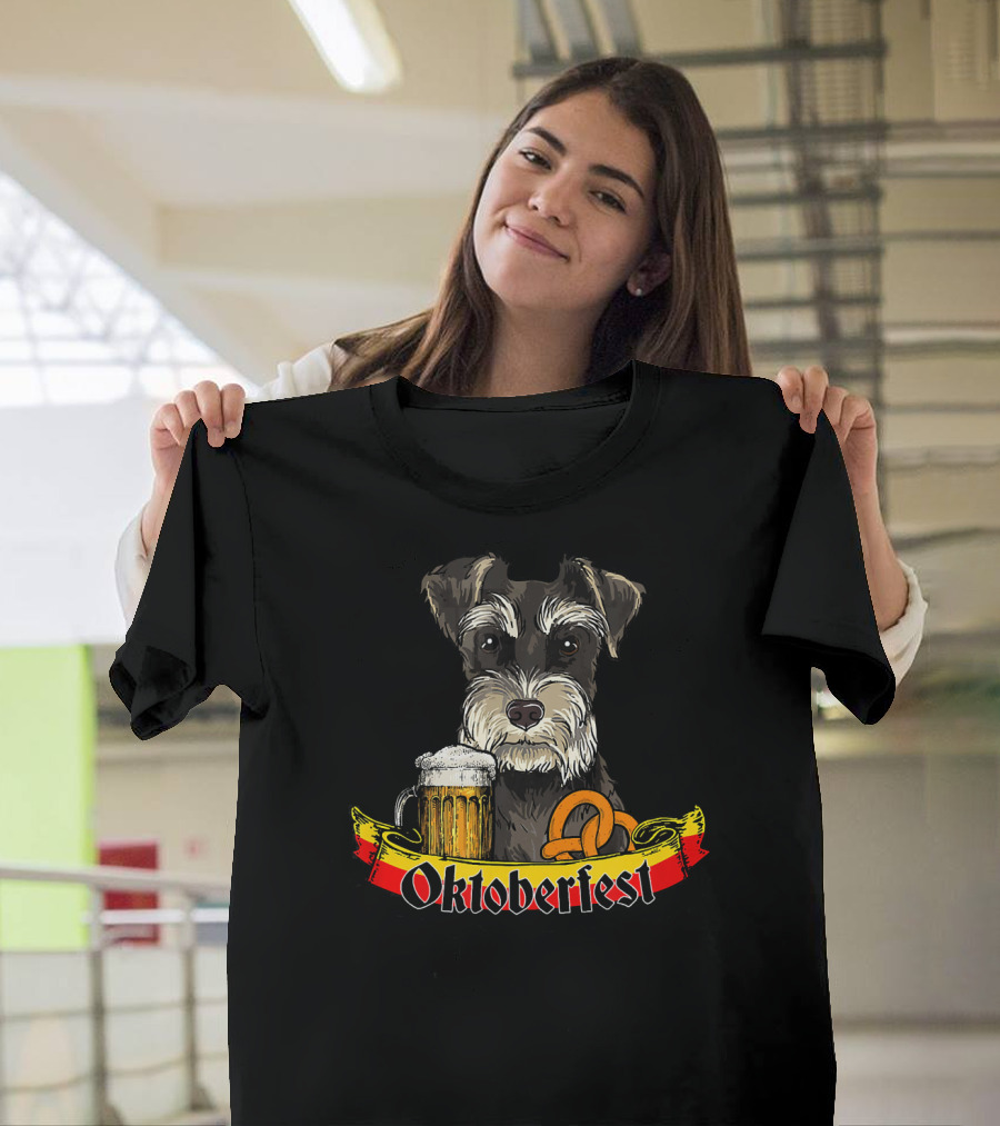 Oktoberfest Schnauzer Dog with Beer and Pretzel T-Shirt