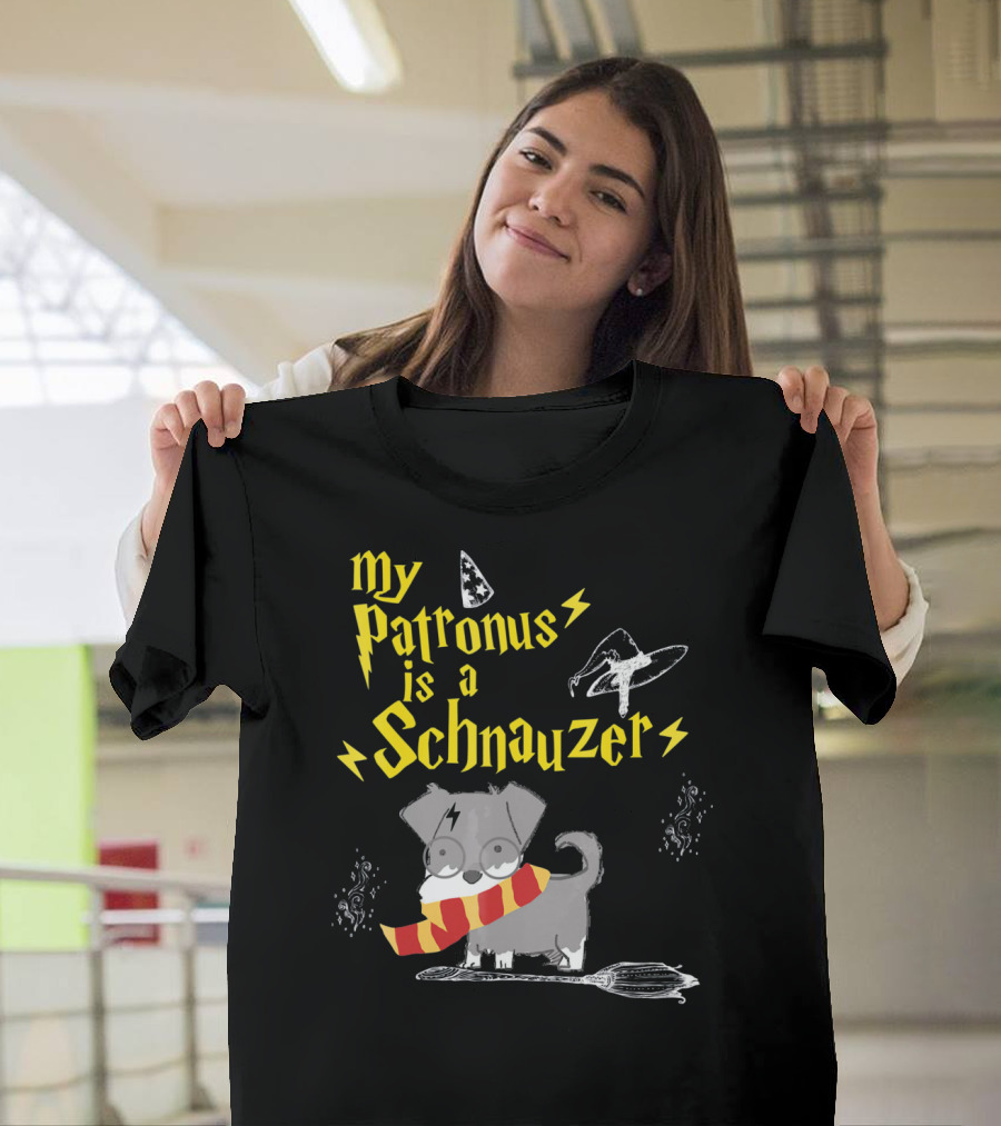 My Patronus Is A Schnauzer Wizard Dog with Lightning, Hat, and Scarf T-Shirt