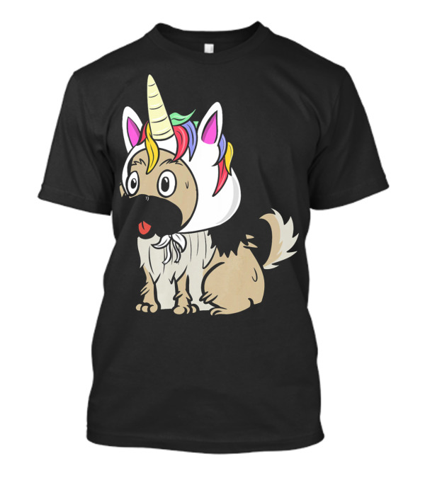Pekingese Unicorn Hat Funny Dog Costume With Rainbow Mane And Horn T-Shirt