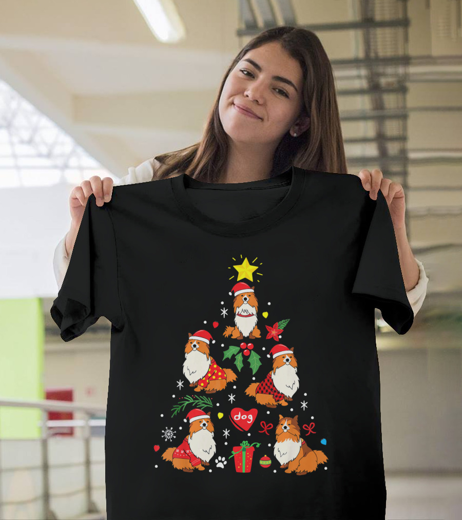Christmas Tree Shetland Sheepdog Sheltie Santa Hat Dog T-Shirt