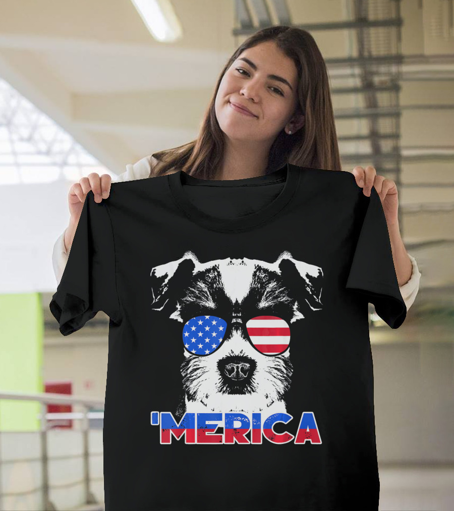 Patriot Schnauzer 'Merica USA Flag Sunglasses T-Shirt