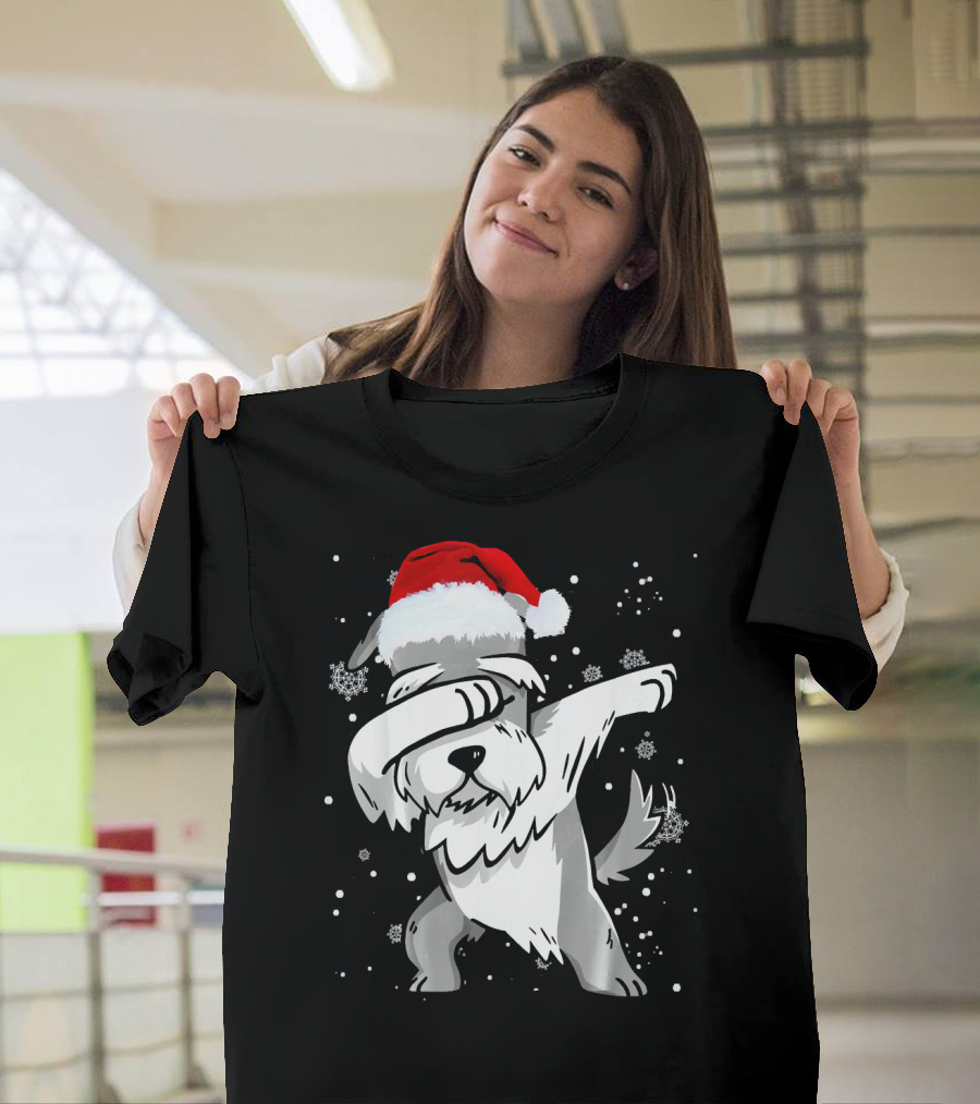 Miniature Schnauzer Dabbing Santa Hat Christmas Snowflakes T-Shirt