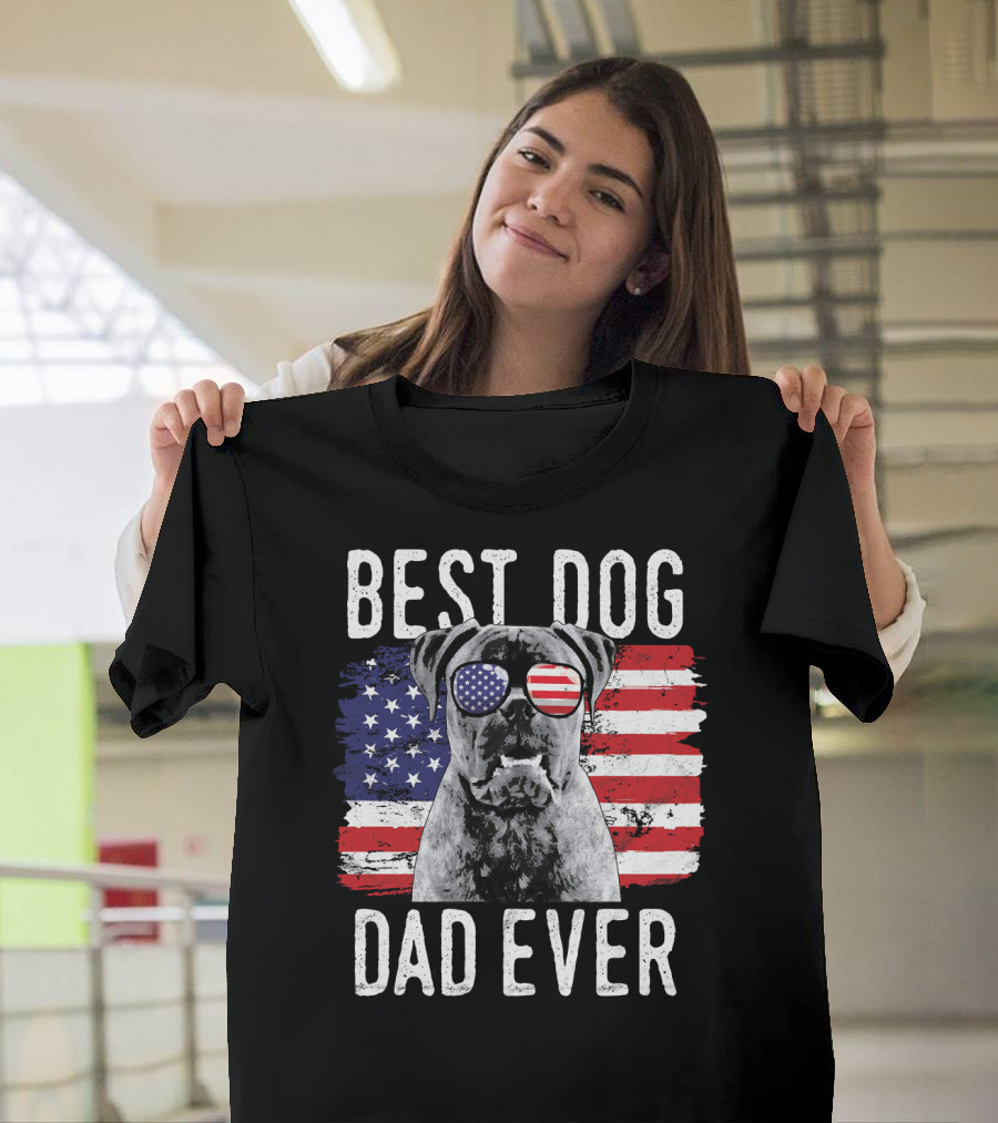 Best Dog Dad Ever American Flag Bullmastiff Sunglasses T-Shirt