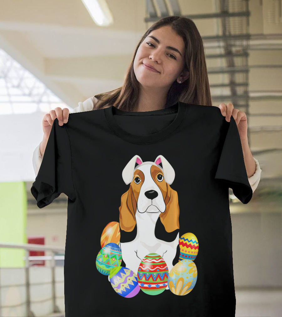 Basset Hound with Easter Eggs and Bunny Ears T-Shirt