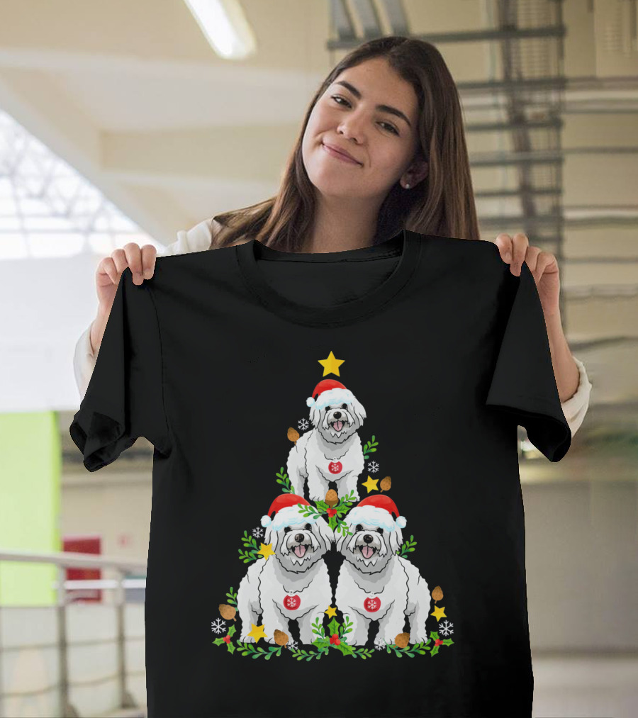 Funny Havanese Dogs Wearing Santa Hats Forming Christmas Tree T-Shirt