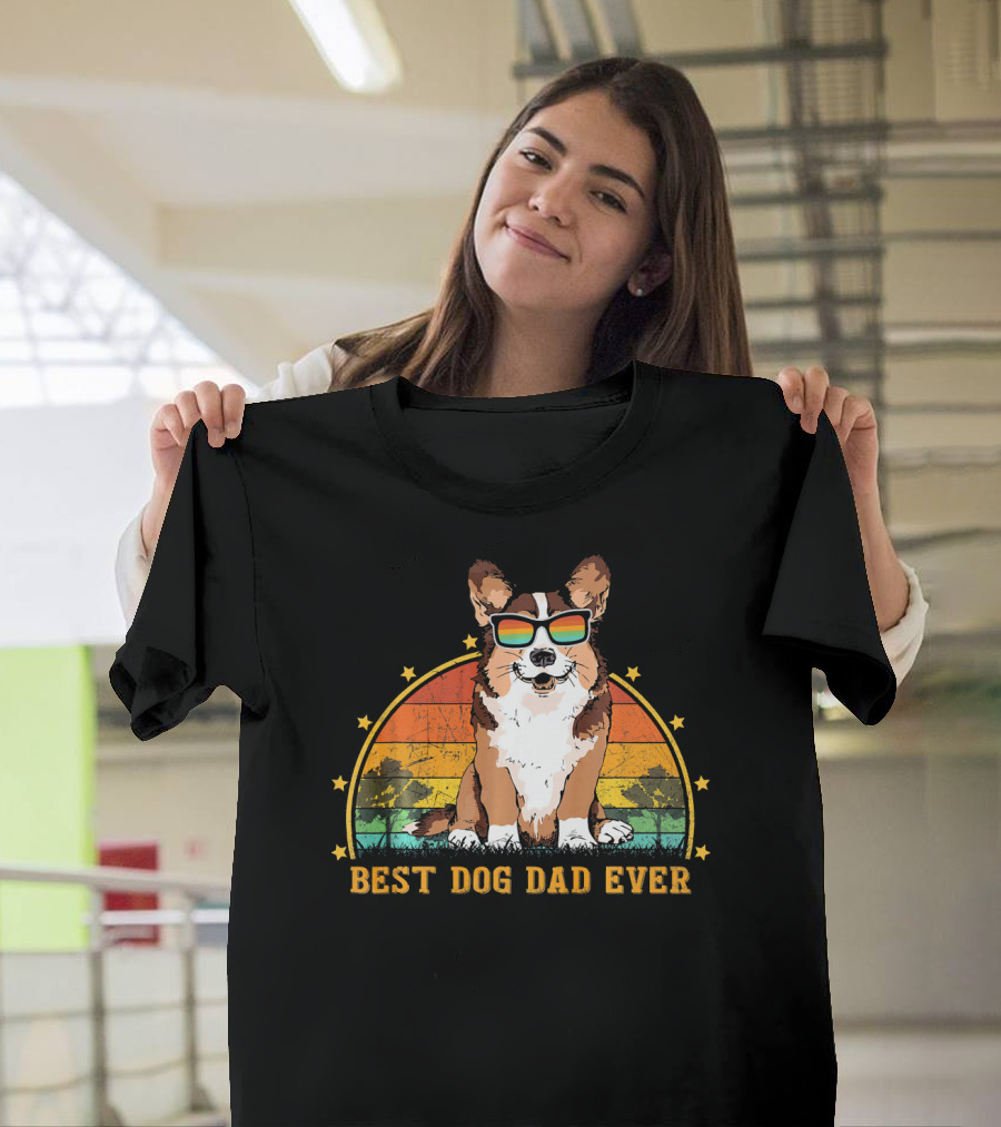 Best Corgi Dog Dad Ever Retro Sunglasses T-Shirt