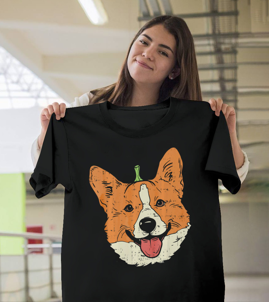 Welsh Corgi Pumpkin Face Halloween Costume Head T-Shirt