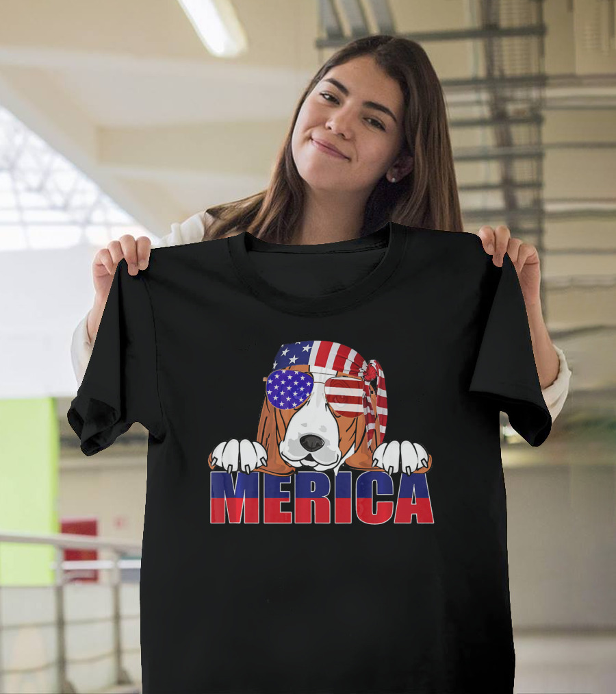 4TH OF JULY AMERICA HAPPY BIRTHDAY 'MERICA BASSE FLAG BANDANA DOG SUNGLASSES T-Shirt