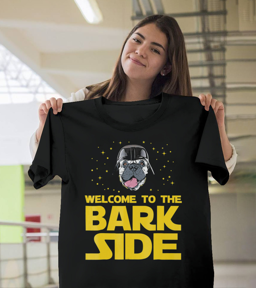 Welcome to the Bark Side Bullmastiff in Space Helmet Surrounded by Stars T-Shirt