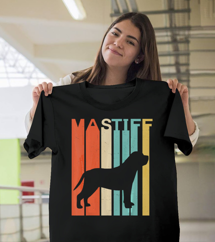Retro Vintage Mastiff Silhouette Color Stripes T-Shirt