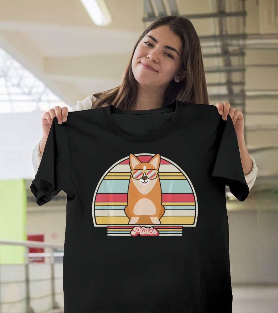 Corgi Pack a Punch Retro Sunglasses Stripes T-Shirt