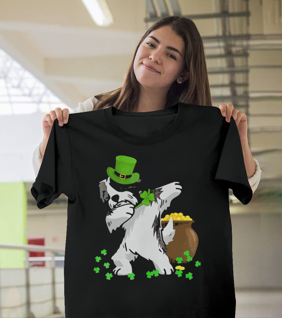 Havanese Dabbing St Patricks Day Green Hat Clover Pot of Gold T-Shirt