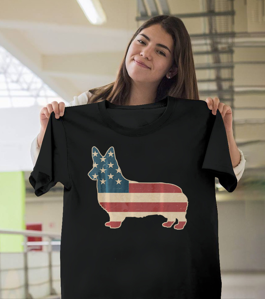 Patriotic Corgi American Flag T-Shirt