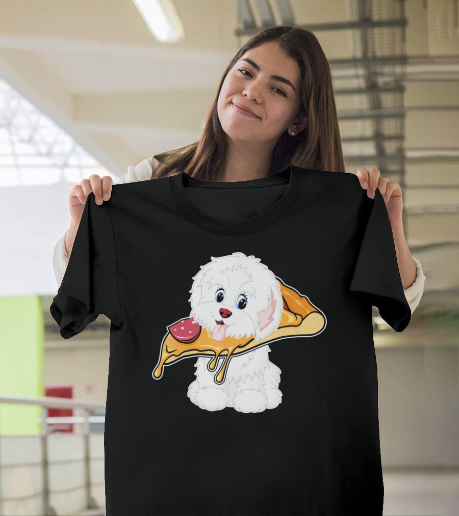 Havanese Puppy Holding Pizza Slice T-Shirt