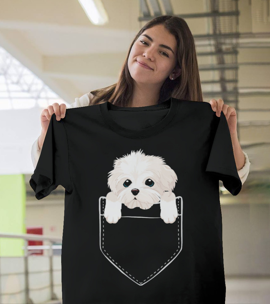 Pocket Havanese Puppy Paws Peeking Out Cute Fluffy White Dog T-Shirt