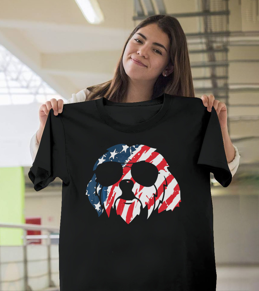 Havanese Dog with American Flag Sunglasses for 4th of July T-Shirt