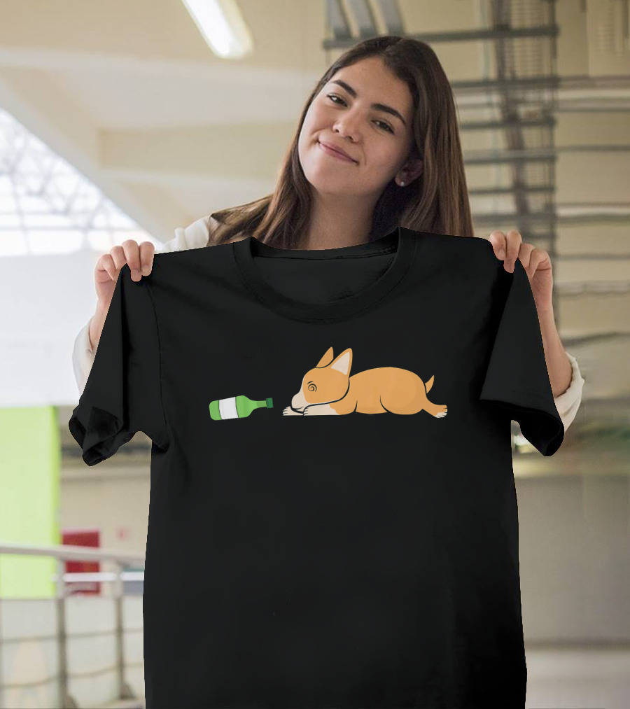 Soju Lovin Corgi Playfully Sleepy with Bottle T-Shirt