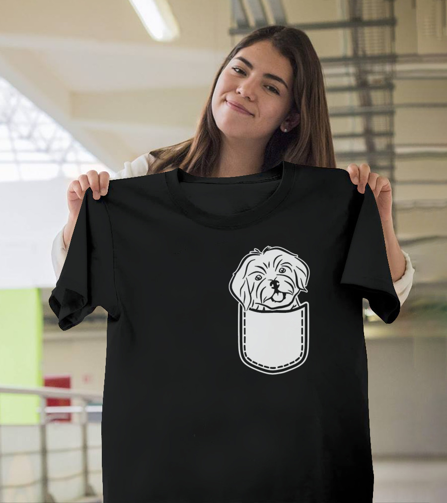 Havanese Dog in Pocket Peeking Out T-Shirt