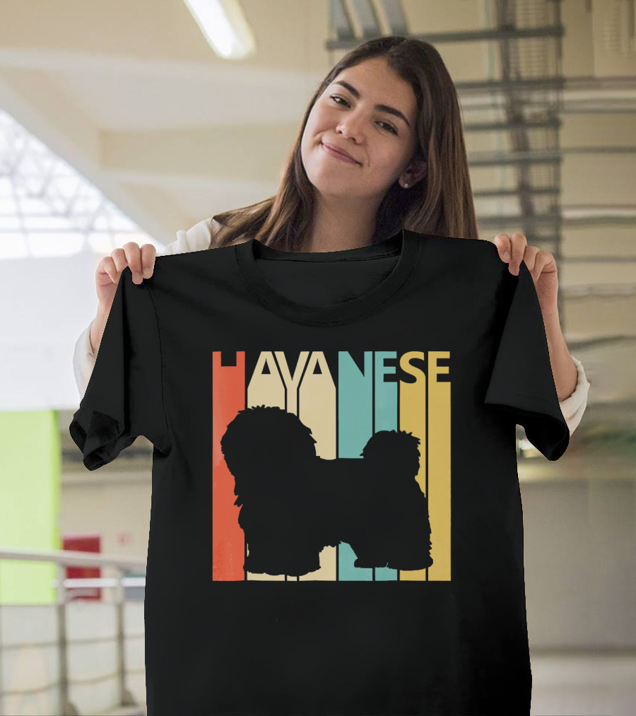Havanese Dog Vintage Silhouette Retro Colors T-Shirt