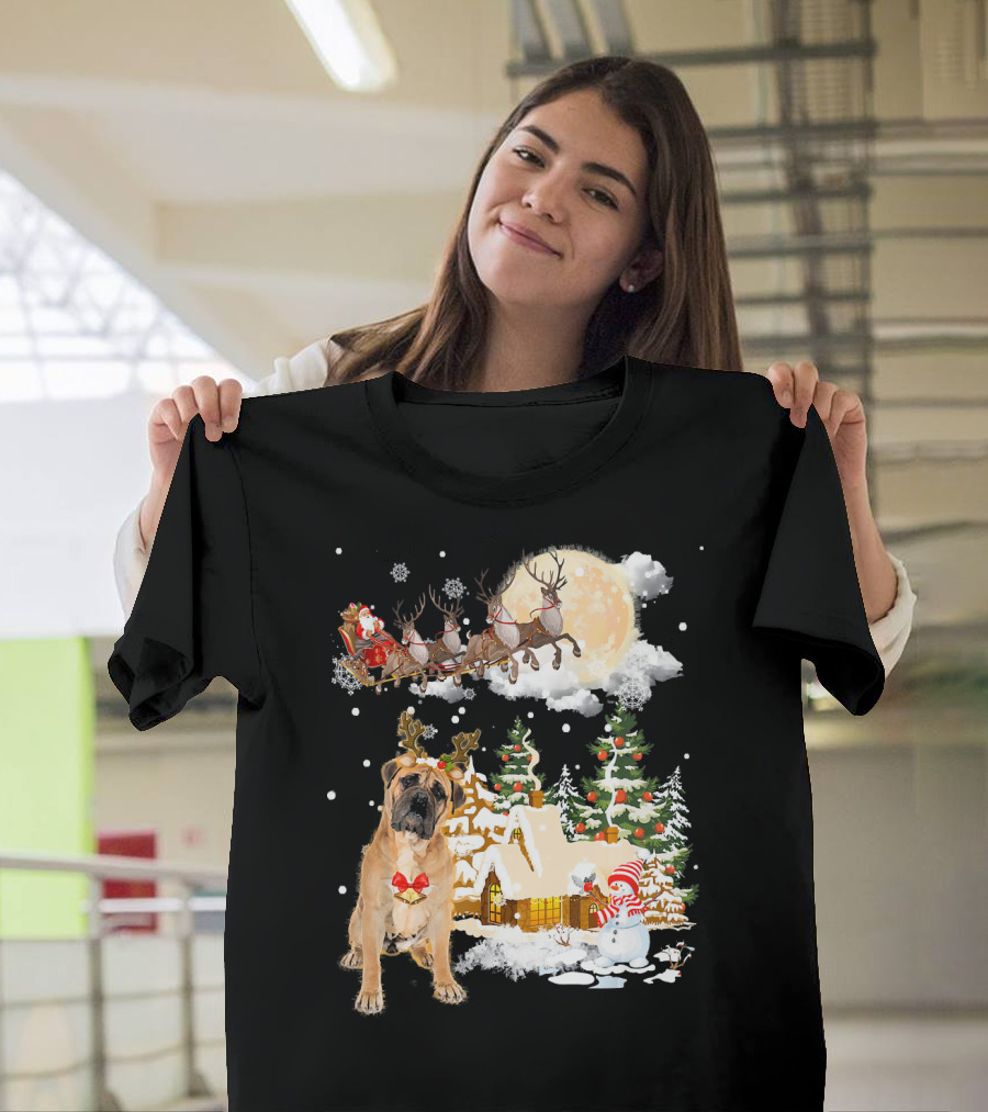 BullMastiff Christmas Reindeer Santa Sleigh Winter Wonderland T-Shirt
