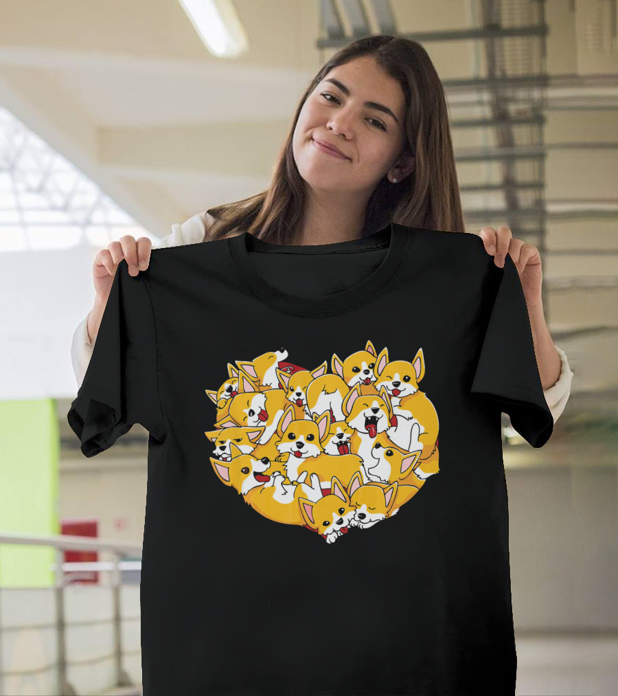 Corgi Heart Shape Dog Lovers Val Heap of Adorable Corgis T-Shirt