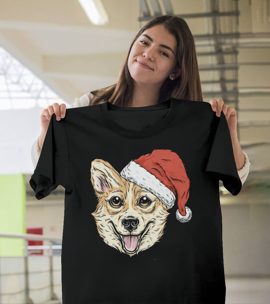 Corgi Dog Wearing Santa Hat Funny Christmas T-Shirt