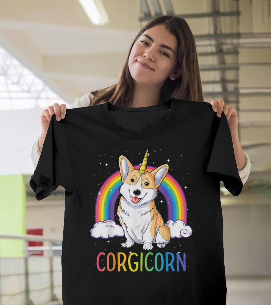 Corgicorn Corgi Unicorn Rainbow and Clouds T-Shirt